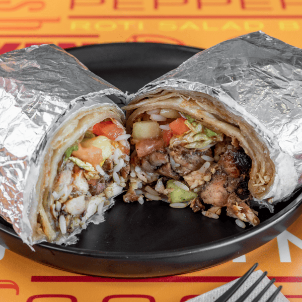 jerk chicken roti wrap