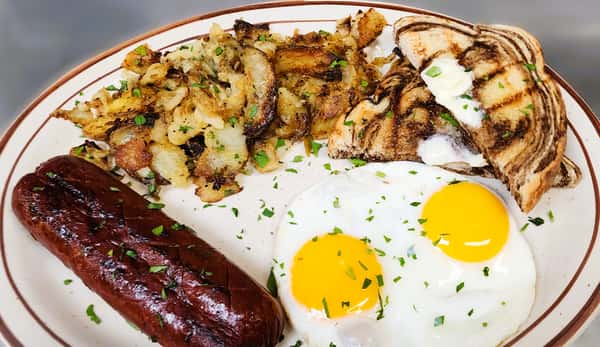 Two Eggs With Char-Grilled Brisket Sausage