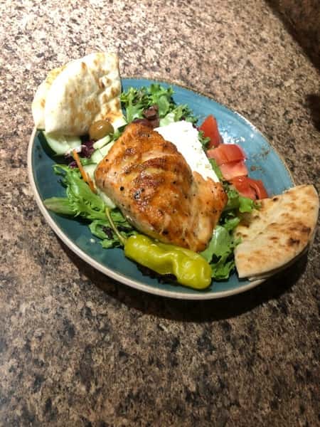 Herbed Salmon Over Greek Salad
