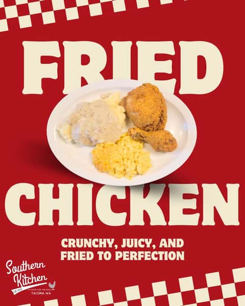 🍗 GLORIA’S FRIED CHICKEN PLATE 🍗

Crispy, golden fried chicken, just the way you want it! Get 2 pieces of chicken, with your choice of white or dark meat, plus 2 Southern sides and one of our homemade corncakes. 💛

Choose your sides:
🍠 Candied Yams
🌽 Corn
🥔 Mashed Potatoes & Gravy
🧀 Mac & Cheese
💛 Collard Greens
😋 Red Beans & Rice
🍚 Rice & Gravy

That’s a whole lot of comfort on one plate. Come hungry, leave happy. 😋

📍 Southern Kitchen | 1716 6th Ave, Tacoma
.
.
.
.
.
#southernkitchentacoma #friedchicken #tacomaeats #tacomarestaurant #comfortfood