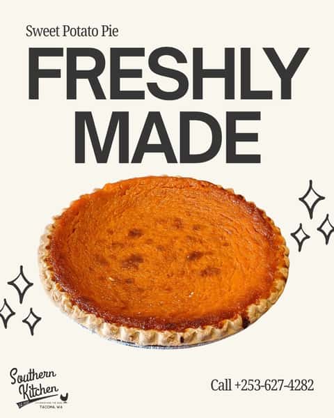 One bite, and you'll taste the love. 🥧🍠 Paul's Homemade Sweet Potato Pie is rich, smooth, and baked from scratch with the comforting flavors of a true Southern classic.

Treat yourself to a slice after your meal, or take home a whole pie to share with family and friends... if you can resist keeping it all for yourself! 😉

📍 Southern Kitchen
1716 6th Ave.
Tacoma, WA

🥧 Available by the slice or as a whole pie.
🍽️ Open Daily
.
.
.
.
.
.

#SouthernKitchenTacoma #SweetPotatoPie #TacomaEats #SoulFood #MadeFromScratch