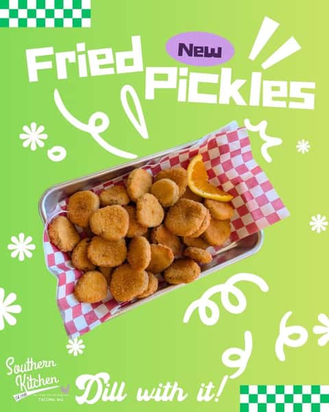 🥒 WE PUT PICKLES IN A FRYER.

Was it necessary? Probably not.

Was it delicious? Absolutely. 😂

Golden, tangy, and dangerously easy to keep eating. Come get your fried pickles at Southern Kitchen!

📍 1716 6th Ave, Tacoma 💛
.
.
.
.
.
.
#southernkitchentacoma #tacomaeats #tacomarestaurants #friedpickles #gritcity