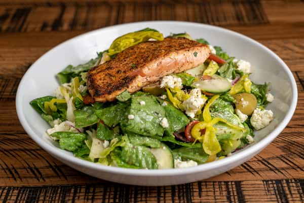 The Greek with Blackened Salmon