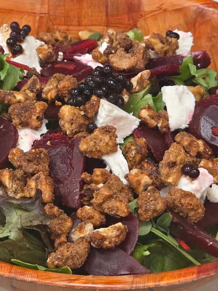 Beet and Goat cheese with toasted candied walnuts
