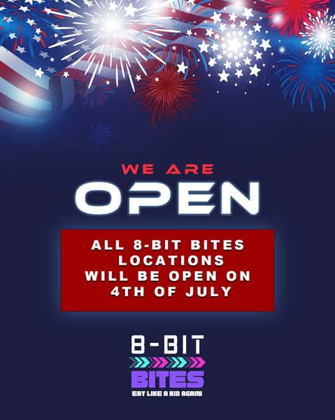 We’re open on 4th of July! 🦅💥🇺🇸

8-BIT BITES
#8BITBITES 

📍113 Court St, Brooklyn
📍881 Lexington Ave, Brooklyn 
📍967 Bedford Ave, Brooklyn
📍77 2nd Ave, Manhattan 
📍197 7th Ave, Manhattan 
📍268 Main Street, Johnson City 
📍 17 Centereach Mall, Centereach, NY 11720