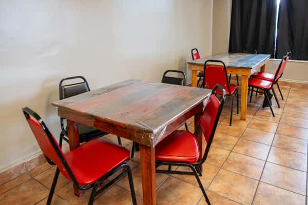 The interior dining room of Smoke T's BBQ restaurant