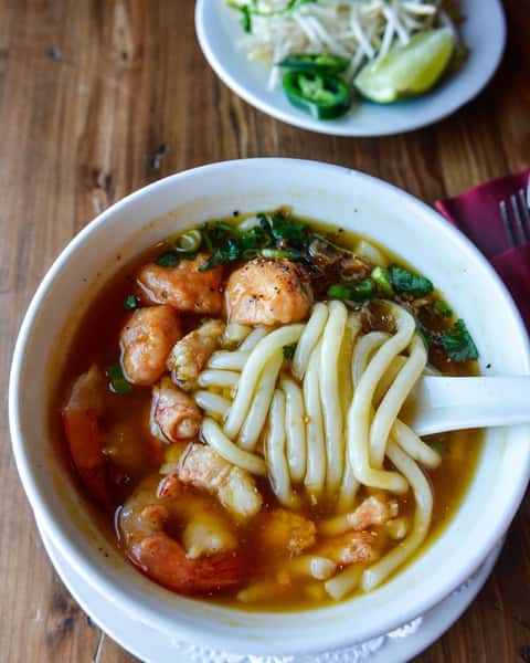Vietnamese Udon Noodle Soup with Crab & Shrimp - Bánh Canh