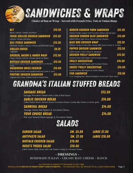 John Hoover Inn Menu