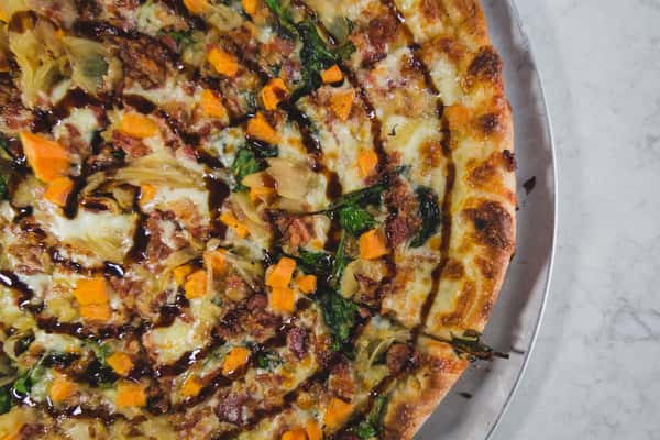sweet potato and bacon pizza