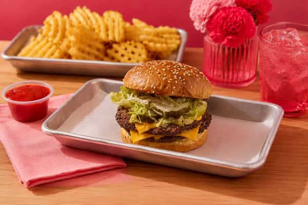 Double Smash Burger and Waffle Fries