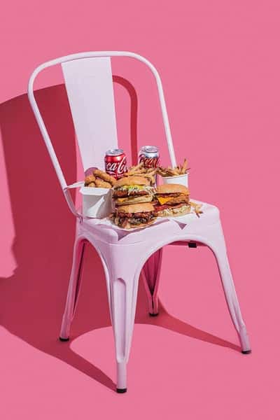 Pink Chair with Savory Food