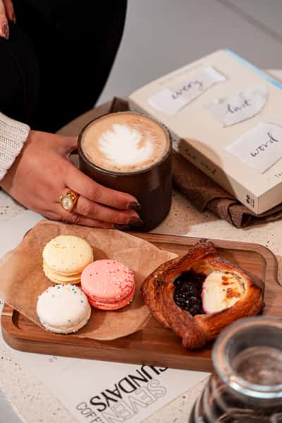 latte and baked goods