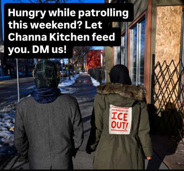 It doesn’t feel good to post about food right now. Minneapolis feels like a hunting ground. Hypervigilance and lingering fear have become part of our daily routine. But although the future is uncertain, ONE THING IS CERTAIN — the way that our community has banded together to support one another is absolutely beautiful. ❤️
Whether it’s folks organizing watches to help each other feel safer, parents walking their kids to school together, people bringing warm meals and supplies, or simply reaching out to say “we’re here for you” — this solidarity is what makes our community beautiful. ❤️
I know I said it doesn’t feel good to post about food, but scratch that. If you’re a patroller in the area this weekend, Channa Kitchen would like to give you a little yummy gift of appreciation for stepping up and showing out. Message us to coordinate pickup. ❤️