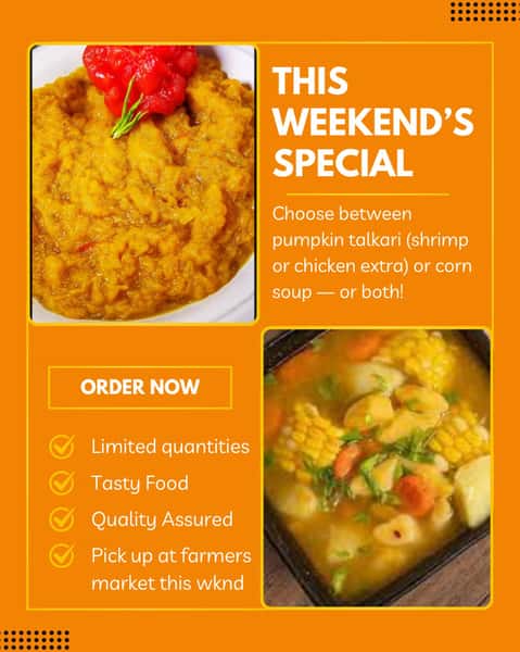 Fall is here and our weekend special celebrates the season! Order today from our website: www.channakitchen.com.
Order by Thursday at 12pm for pick up on Saturday at the Midtown Farmers Market or Sunday at the Kingfield Farmers Market. Food will be chilled and ready to warm up. Please note which farmers market you’ll like to pick up from in the “Special Requests” section on the ordering form.
If you’ve been following our journey, you know that our menu has grown to include a little bit of everything—from Trinidadian favorites to Caribbean-inspired fusion dishes.
As much as we love creating and sharing all these flavors, we’ve been thinking about how to make Channa Kitchen more intentional, sustainable, and enjoyable for everyone—including the ones doing all the cooking! So, we’re making a change.
Moving forward, Channa Kitchen will feature just TWO dishes each week, with a new menu rotating weekly.
Instead of offering an extensive menu every time we open, we’ll be focusing on a couple of dishes at a time, allowing us to put more creativity, care, and attention into each one.
What does this mean for you?
🍛 A fresh menu every week: Something new to look forward to!
🥘 More intentional cooking: Focusing on flavor, quality, and the details that make each dish special.
🍲 Limited quantities: Each weekly offering will be available while supplies last.
🍱 A little more adventure: Expect familiar Trinidadian favorites alongside new Caribbean-inspired creations.
This doesn’t mean goodbye to your favorites! Some dishes will absolutely make their way back into the rotation. You’ll just have to keep an eye on the weekly menu to see what’s cooking.