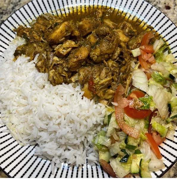 rice, veggies and stew