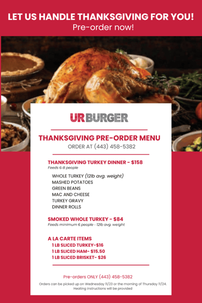 URBurger Thanksgiving Menu