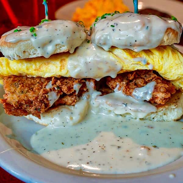 chicken and egg biscuits with gravy