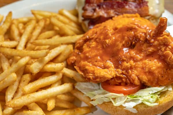 Spicy Chicken Sandwich with fries