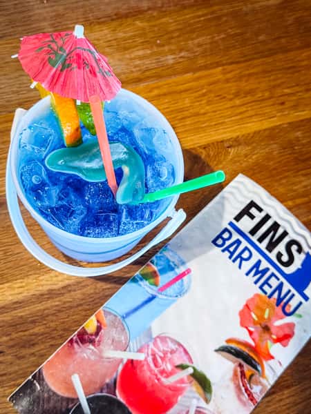 overhead shot of blue fin margarita bucket