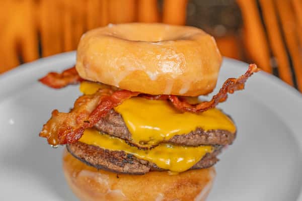 Sweet and Savory Bacon Donut Cheeseburger
