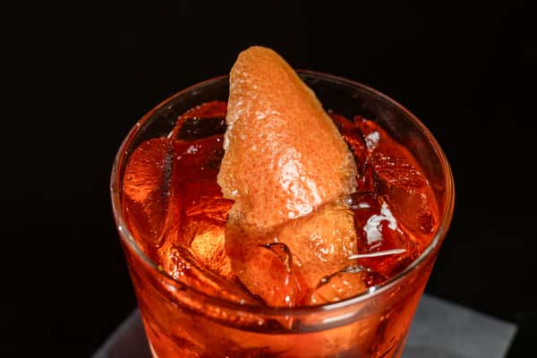 Close up of Negroni drink