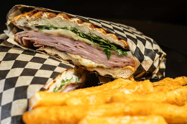 Italian Panini wrapped in checkered paper