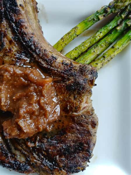 Grilled steak with a side of grilled asparagus