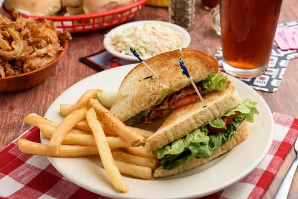 blt sandwich with a side of fries