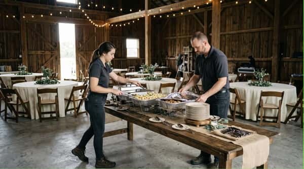 crew setting up the catering