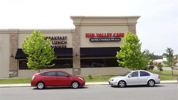 Front Entrance of Sun Valley Cafe with sign