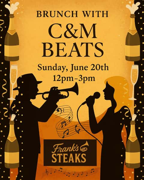 🎺✨ Sunday brunch just got even better!

Join us this Sunday from 12–3pm for brunch + live music by the amazing duo C&M Beats — swoon-worthy trumpet and vocals, with your favorite soulful classics.

🍳🥂 Delicious food, historic charm, and smooth summer sounds await.

➡ Reserve now — tables can go fast! Call 516-536-1500 or visit frankssteaks.com

@a_merry_mary @christian_marreromusic #frankssteaksrvc #FranksSteaks #longislandlivemusic #longislandjazz #livemusiclongisland #longislandthingstodo #livemusic #supportlivemusic #longislandbrunch #CandMBeats #NYSundayBrunch