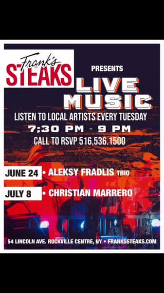 Live music every Tuesday with Chris aka “The Face” behind the bar! Come on down for a fun night at Frank’s!  Open 7 days! *note: we’re closed for vacation Monday 6/30-Sunday 7/6 #livemusic #steakhouse #livemusic #longisland #FranksSteaks