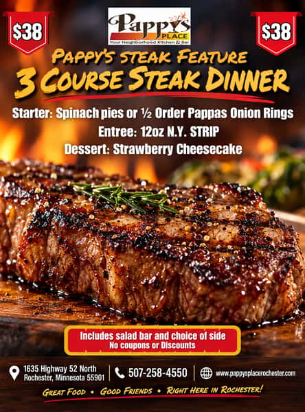 Pappy's 3 Course Steak Feature