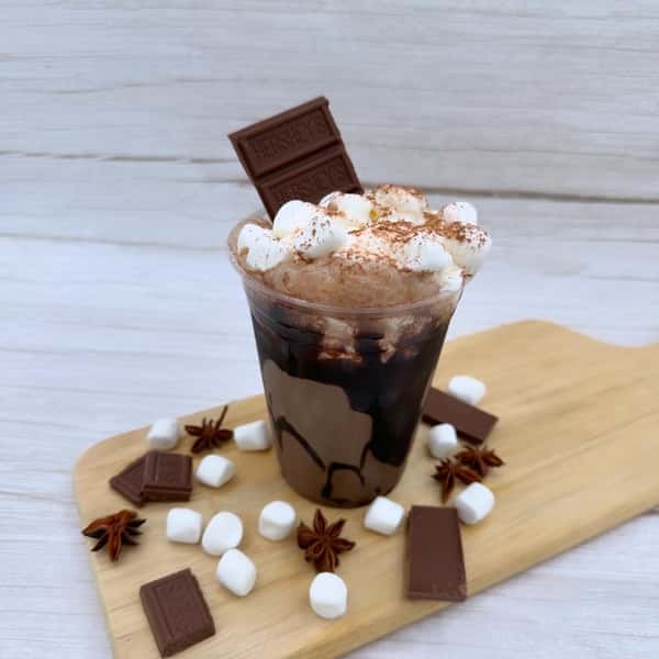 Chocolate Hojicha topping with toasted marshmallow