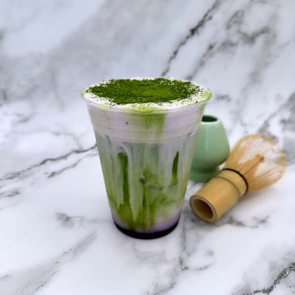 premium ceremonial matcha topping with Ube cream