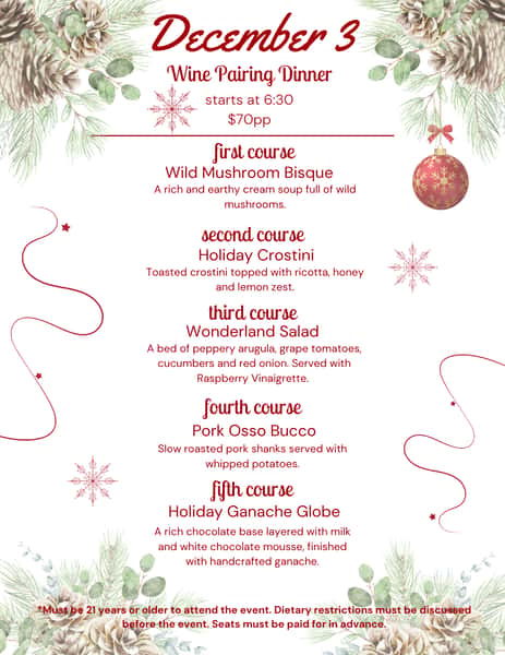 December Wine Pairing Menu