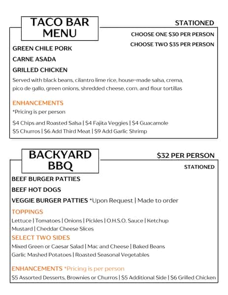 Taco Bar & BBQ Party Menu