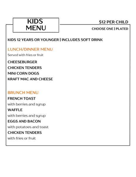 Kids Menu Group Dining