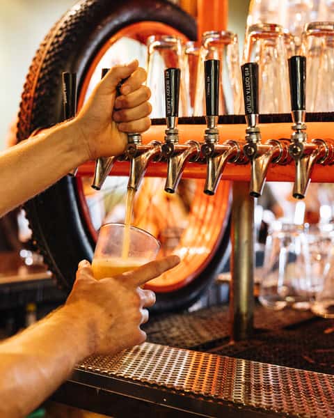 bartender pouring beer from taps