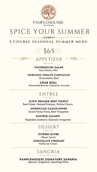 Spice Your Summer Menu -$65 per person
