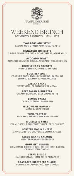 Brunch Menu - Waterfront Brunch Miami Beach - Pamplemousse on the bay