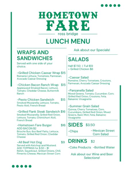 white background with green menu