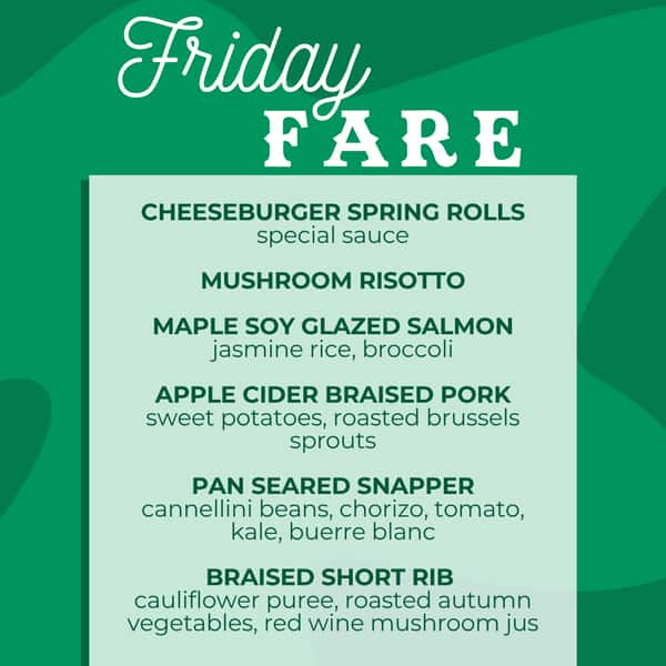 Friday Fare Menu for 9.18