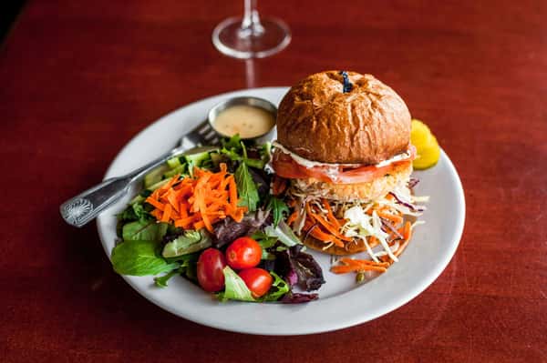 Seattle Salmon Burger Burgers, Salads, Handhelds Blue Star Cafe