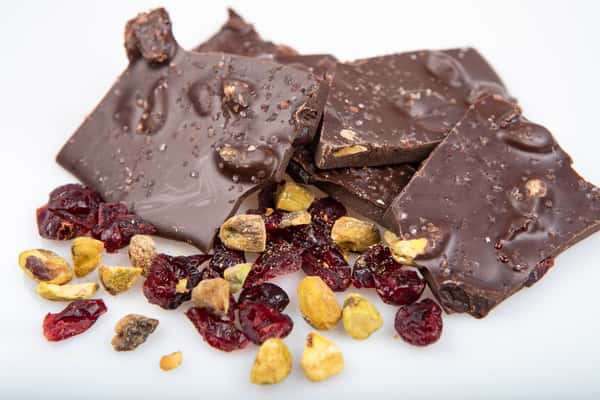 Dark Chocolate Bark with Cranberry Pistachio and Pink Himalayan Sea Salt 