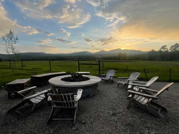 Outdoor sunset around fireplace