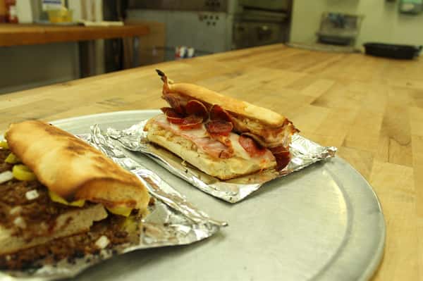 two sandwichs in tray
