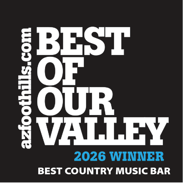 Best of Our Valley 2026 Winner award badge recognizing Best Country Music Bar, featured by azfoothills.com.