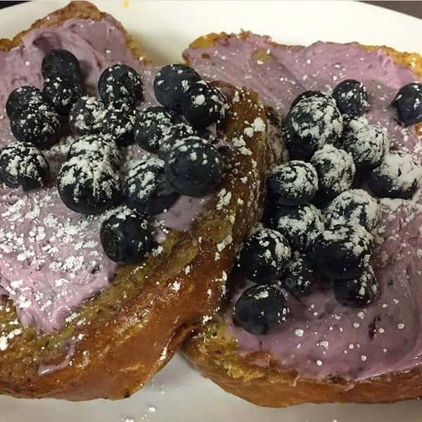 Blueberry cheesecake french toast with fresh blueberries