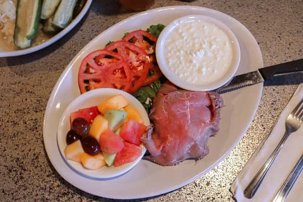 Cold Roast Beef or Turkey Breast platter and scoop of cottage cheese